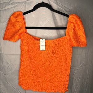 NWT: Express Women's Vibrant Orange Lace Blouse